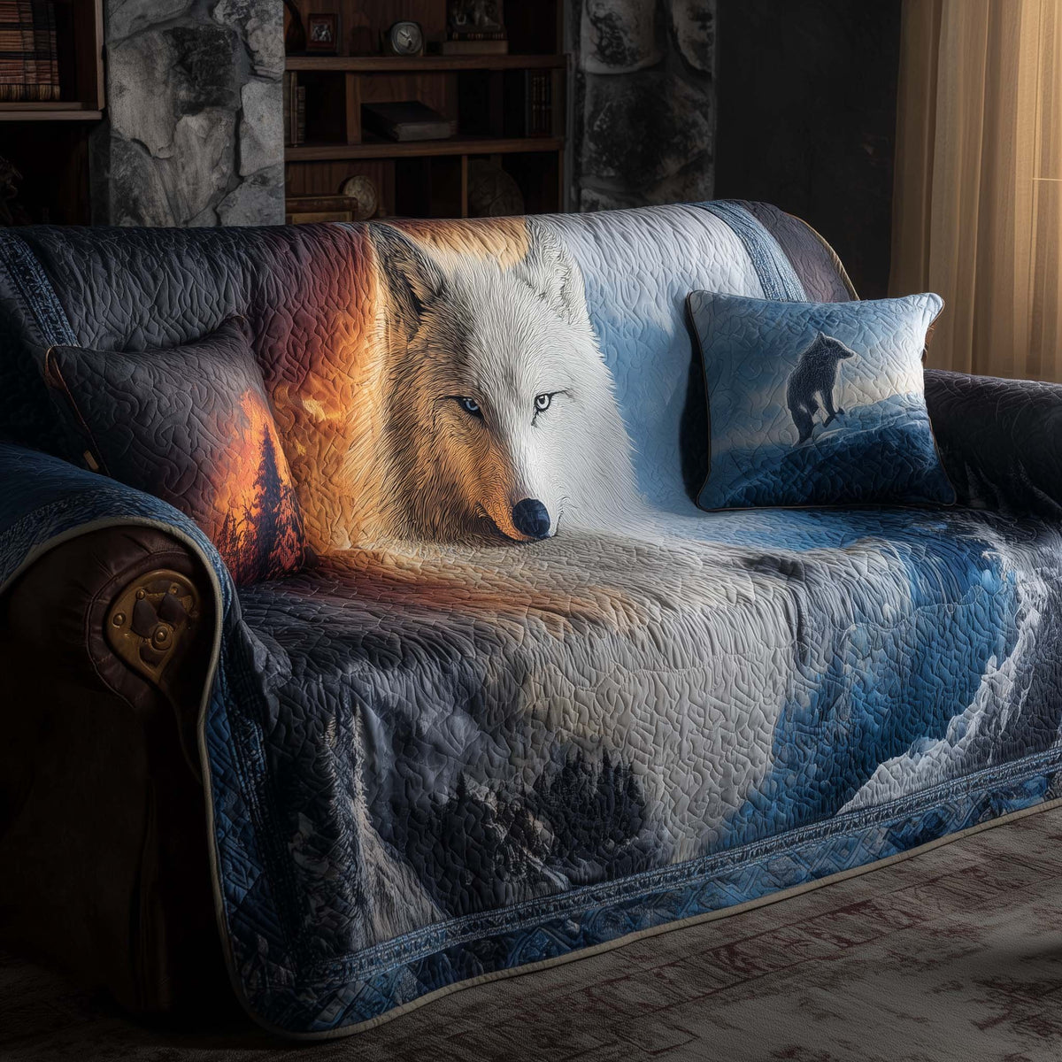 Wolf Against the Fiery Sunset Sofa Cover