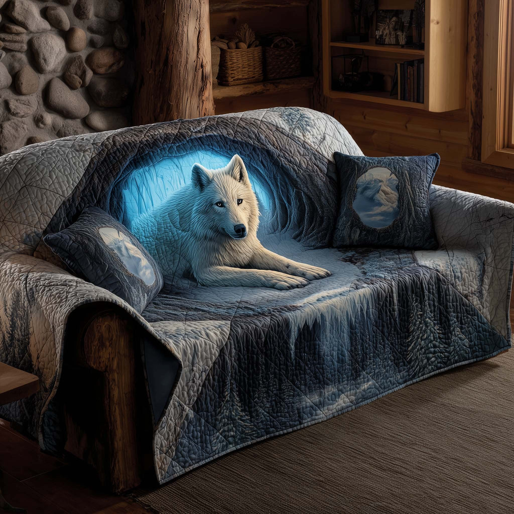 Glowing Blue Wolf at Night Sofa Cover