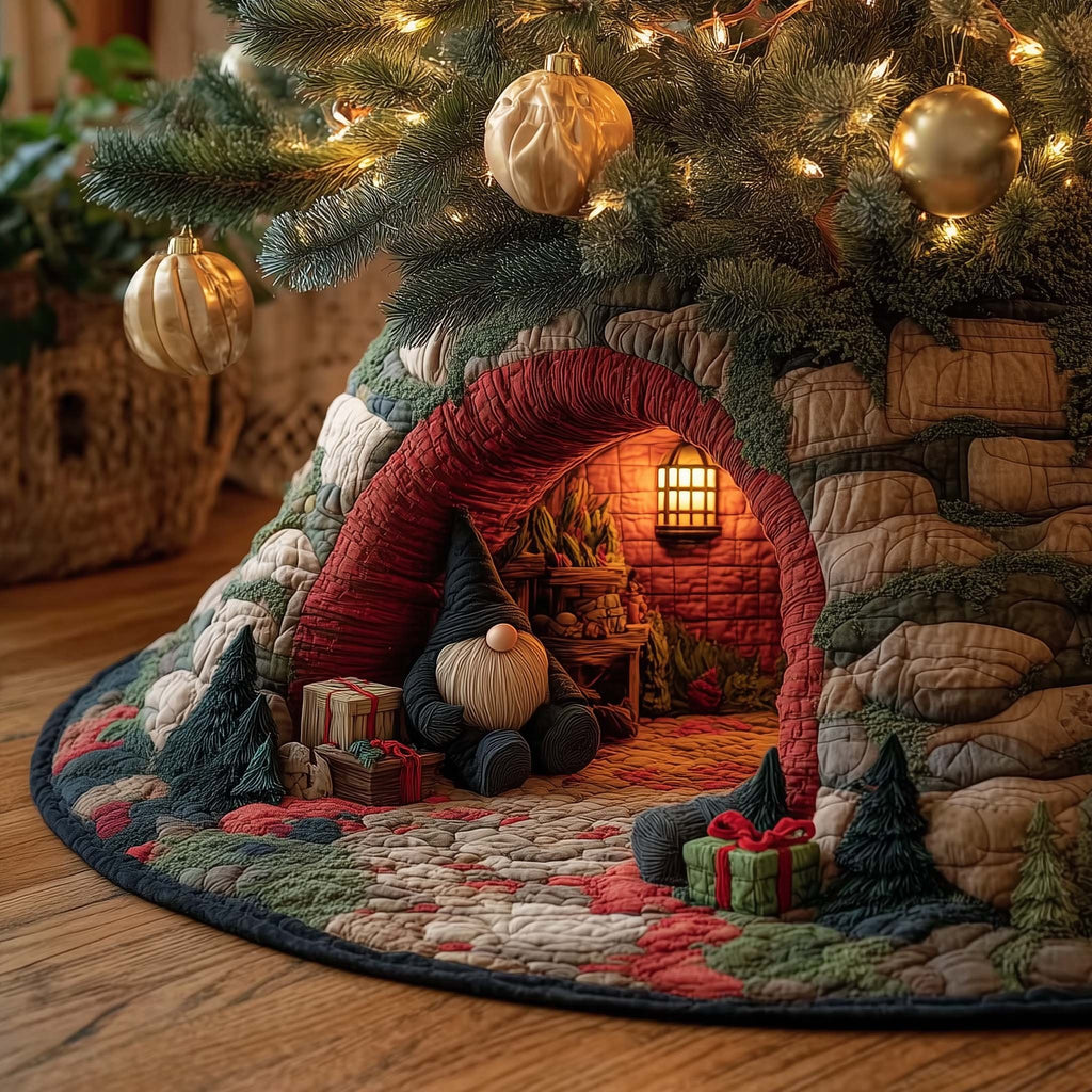 Gnome in the Red Brick Archway Christmas Tree Skirt