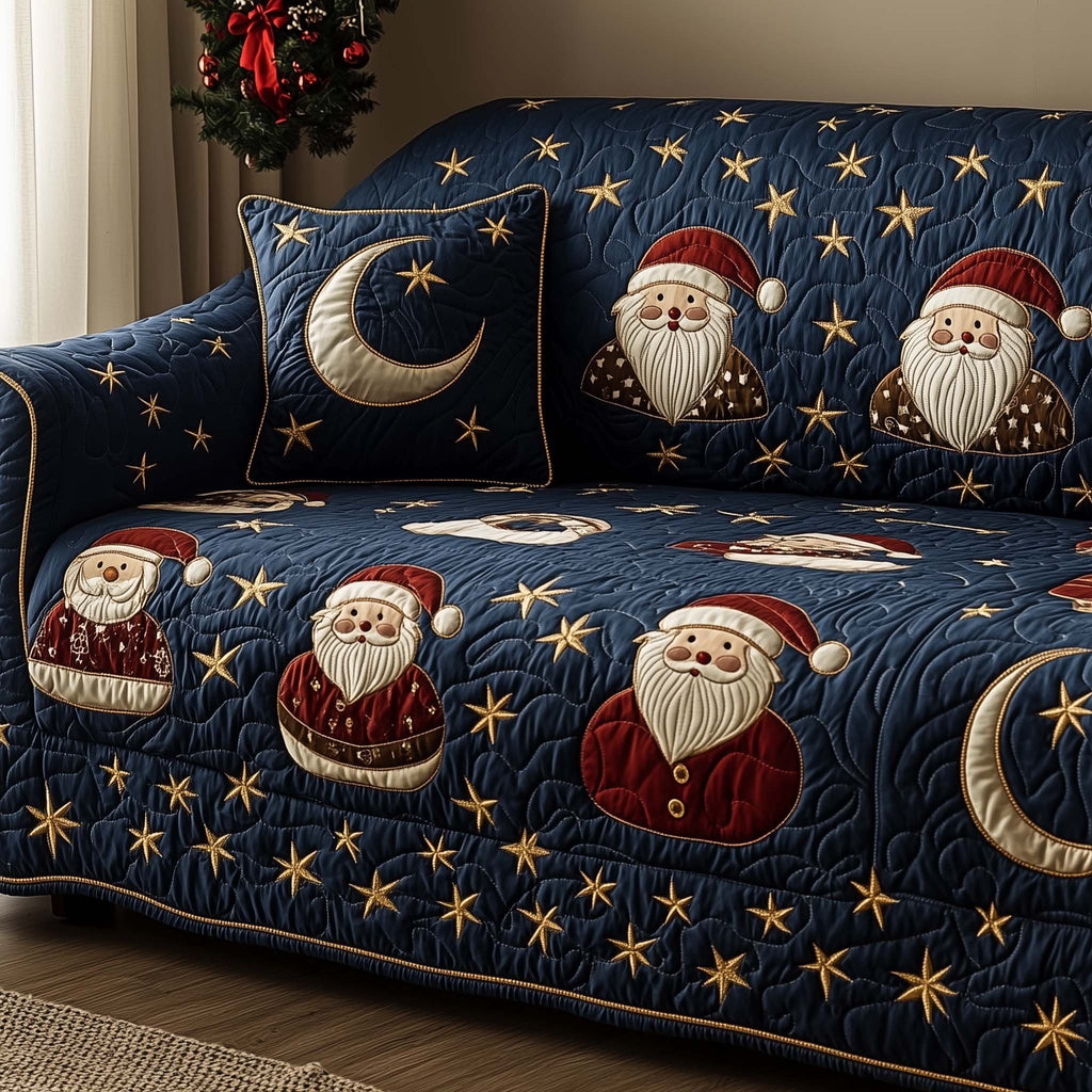 Santas Under the Navy Moon Sofa Cover