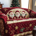 Santa Faces on Burgundy Stars Sofa Cover