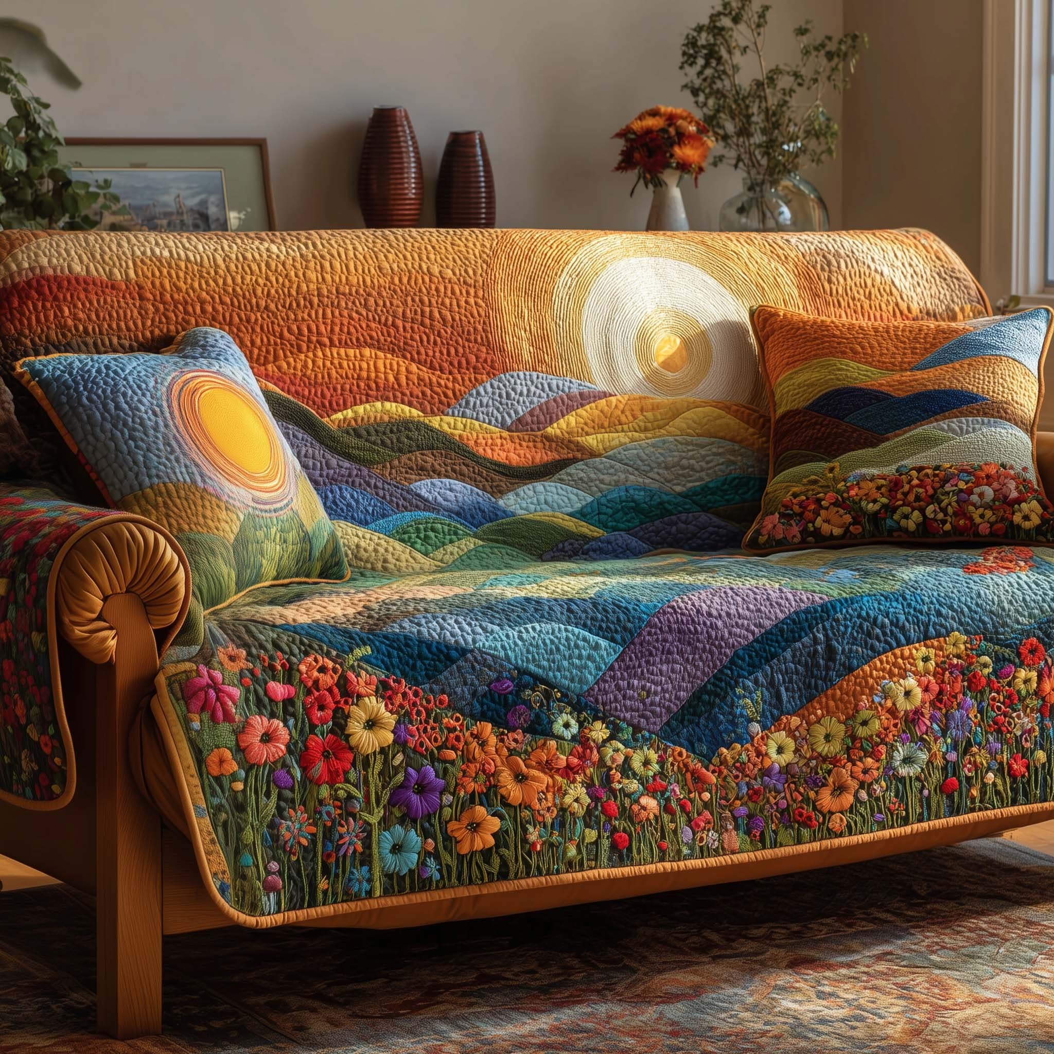 Sun Above the Flower Meadow Sofa Cover