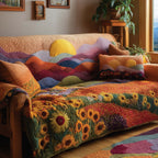 Sunflower Field on Layered Hills Sofa Cover