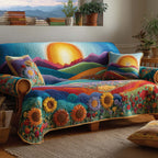 Orange Sun and Sunflower Hills Sofa Cover