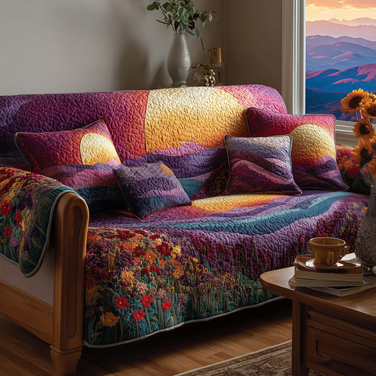 Purple Hills with Scarlet Blooms Sofa Cover