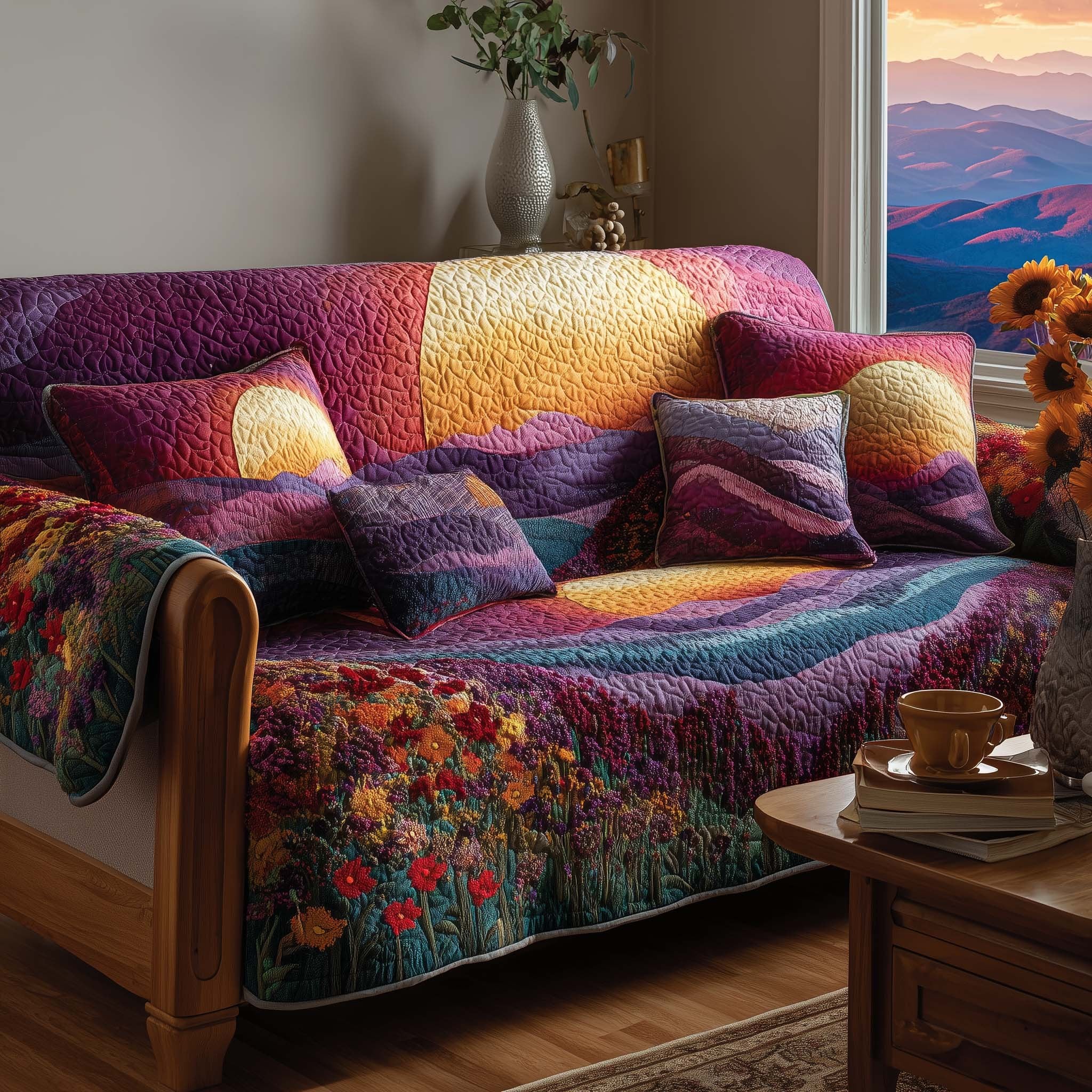 Purple Hills with Scarlet Blooms Sofa Cover