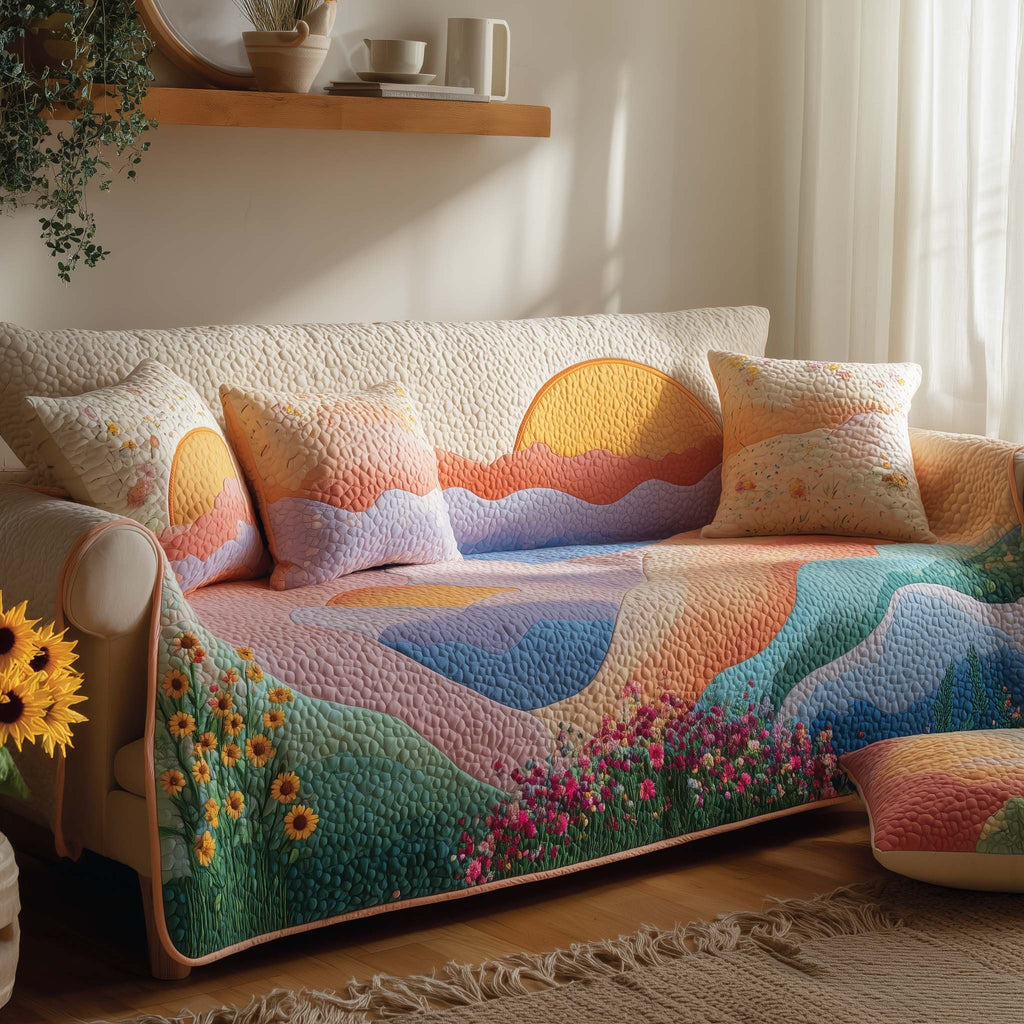 Pastel Sunrise Over Gentle Hills Sofa Cover