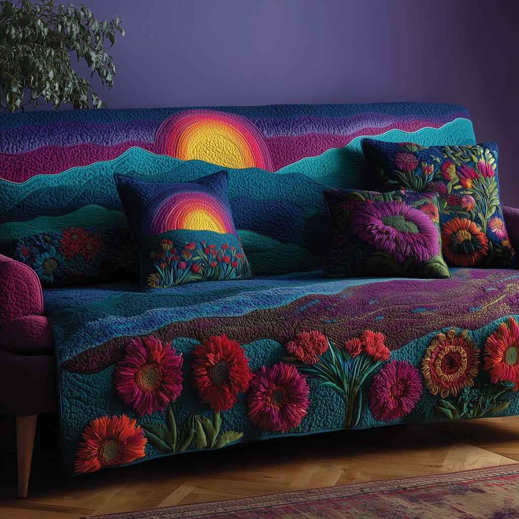Rainbow Sunset with Red Gerberas Sofa Cover