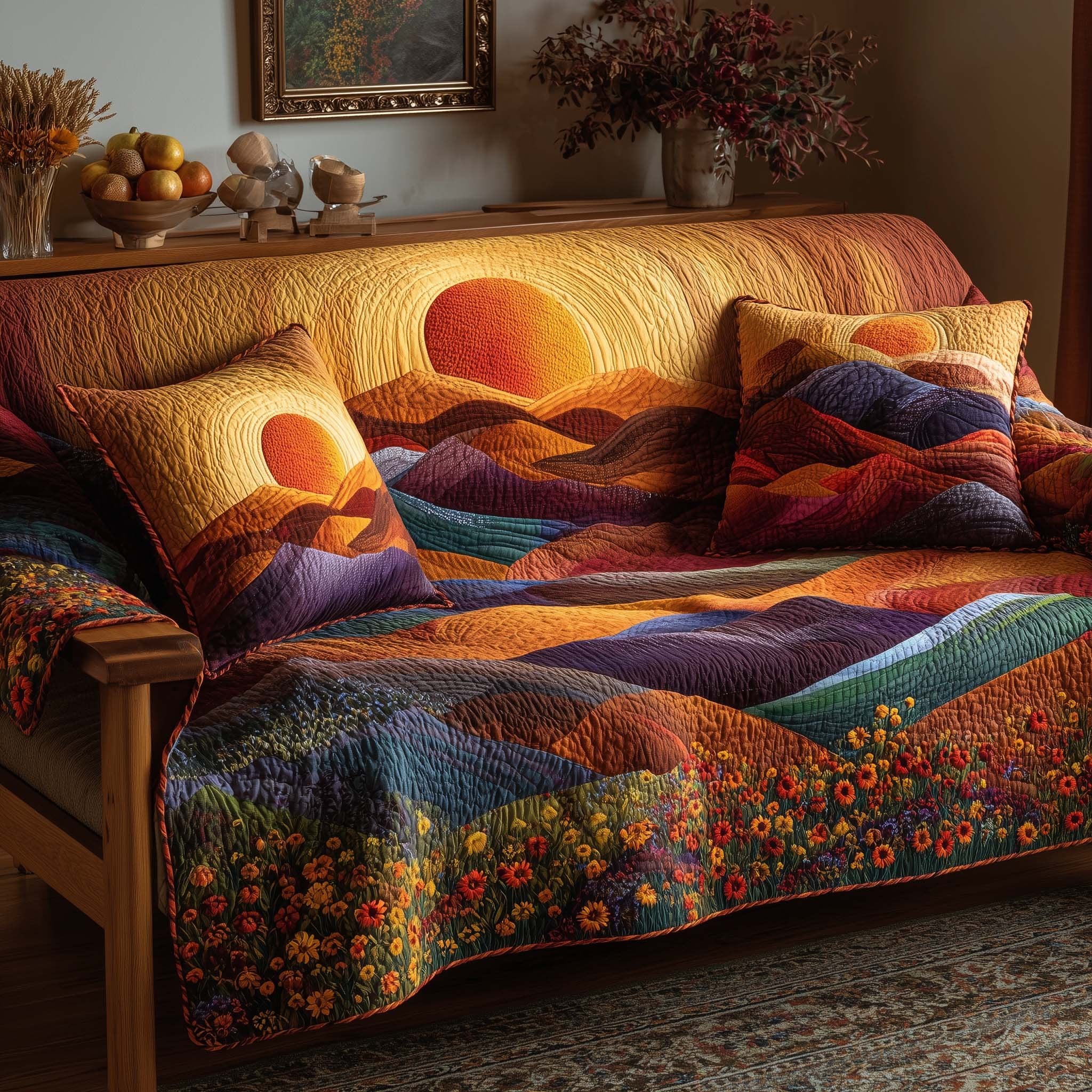 Orange Sun Above Rolling Dunes Sofa Cover
