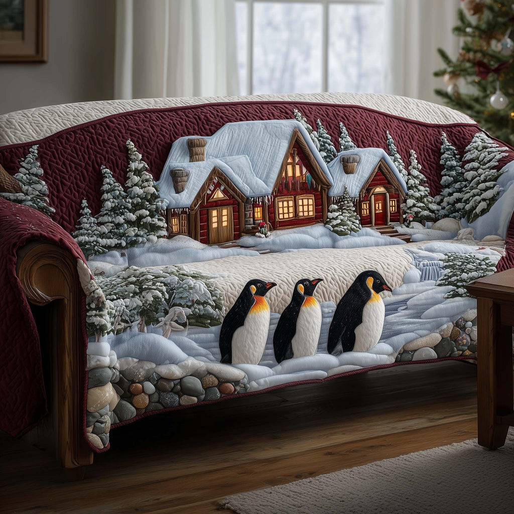 Penguins in the Snowy Village Sofa Cover