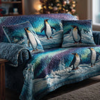 Penguins on the Blue Glacier Sofa Cover