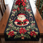 Santa with Poinsettias and Candy Canes Table Runner