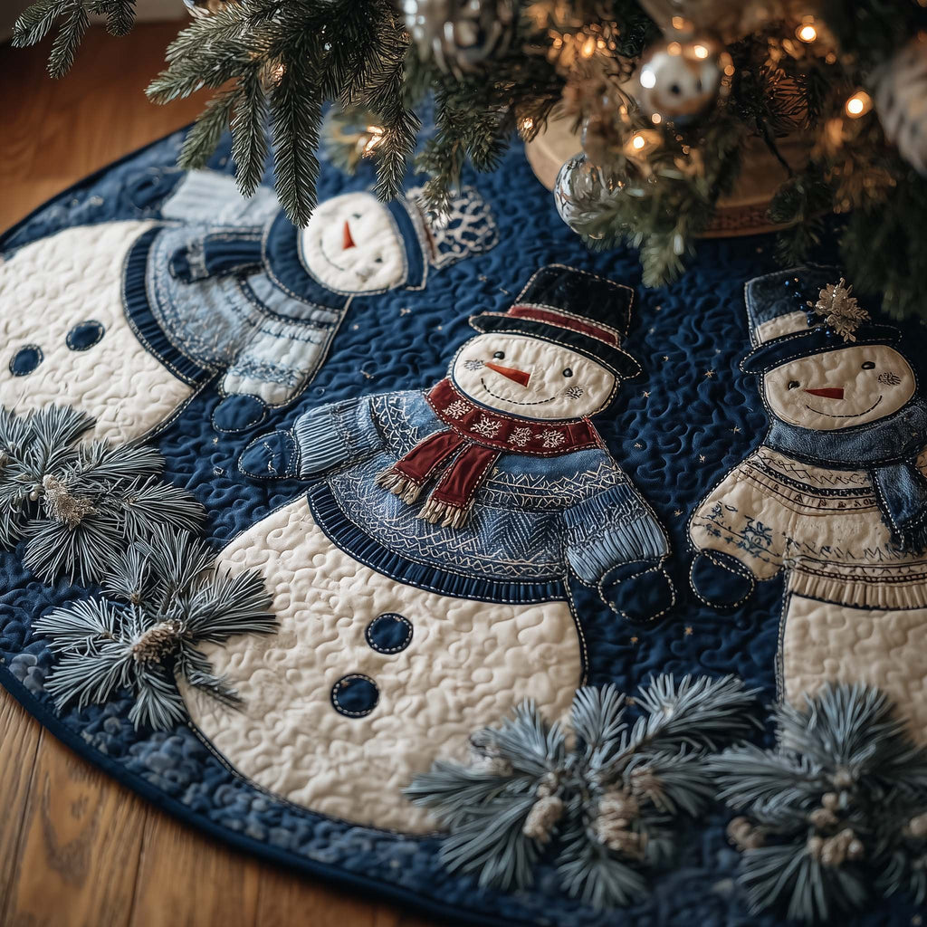 Denim Snowman Family Christmas Tree Skirt