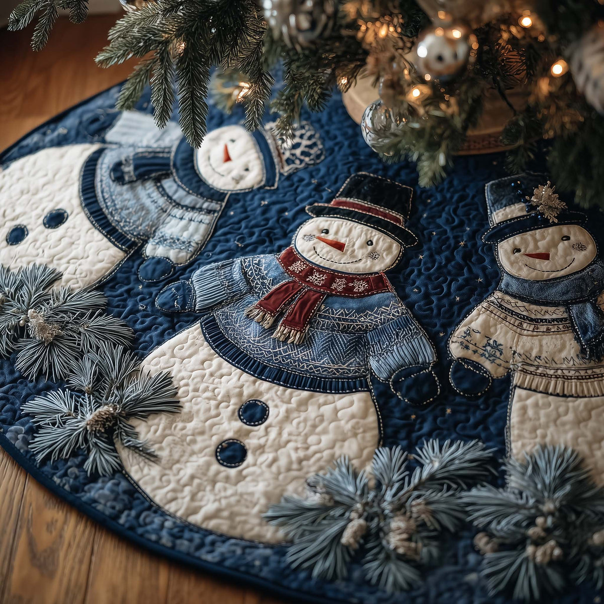 Denim Snowman Family Christmas Tree Skirt
