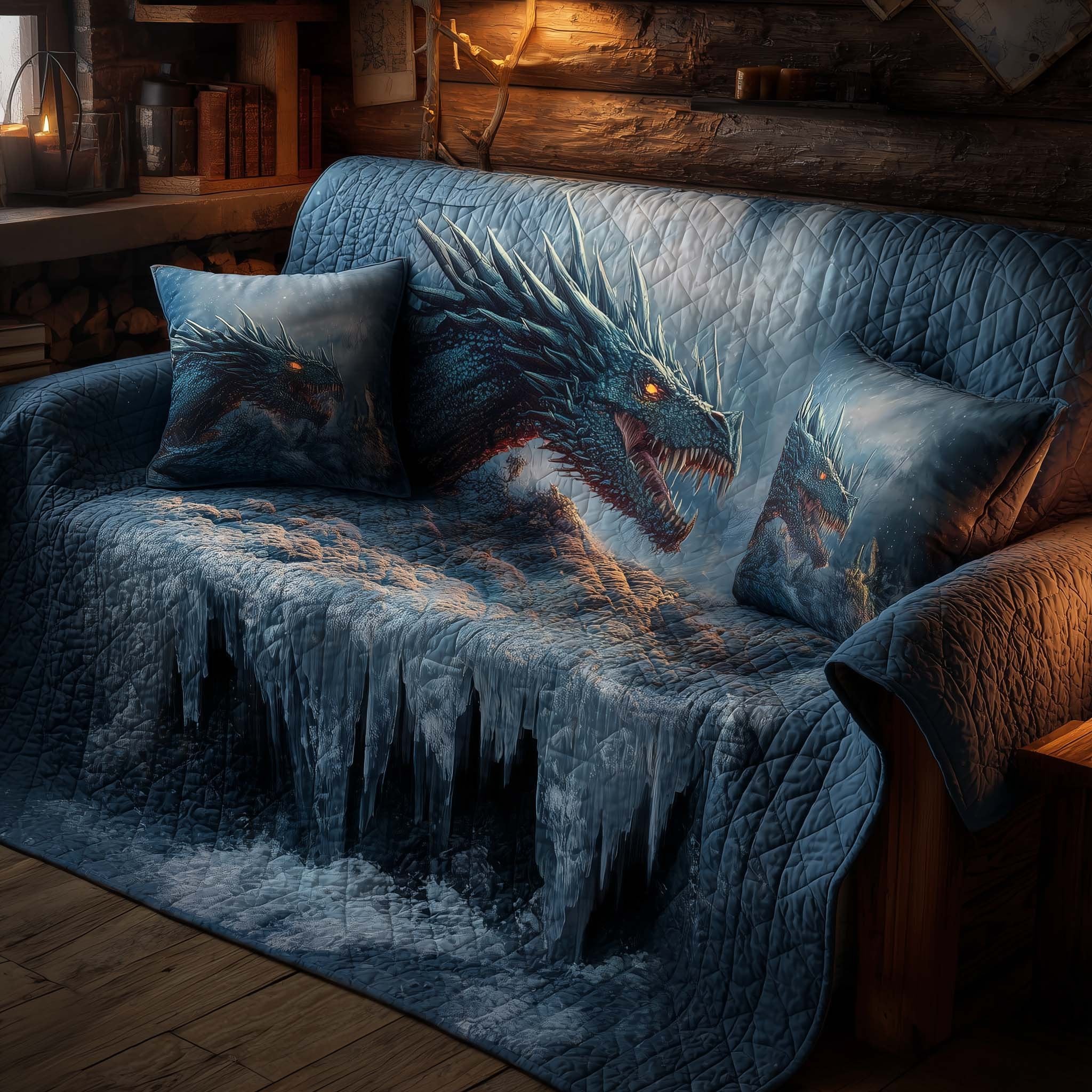 Frost Dragon and Hanging Icicles Sofa Cover
