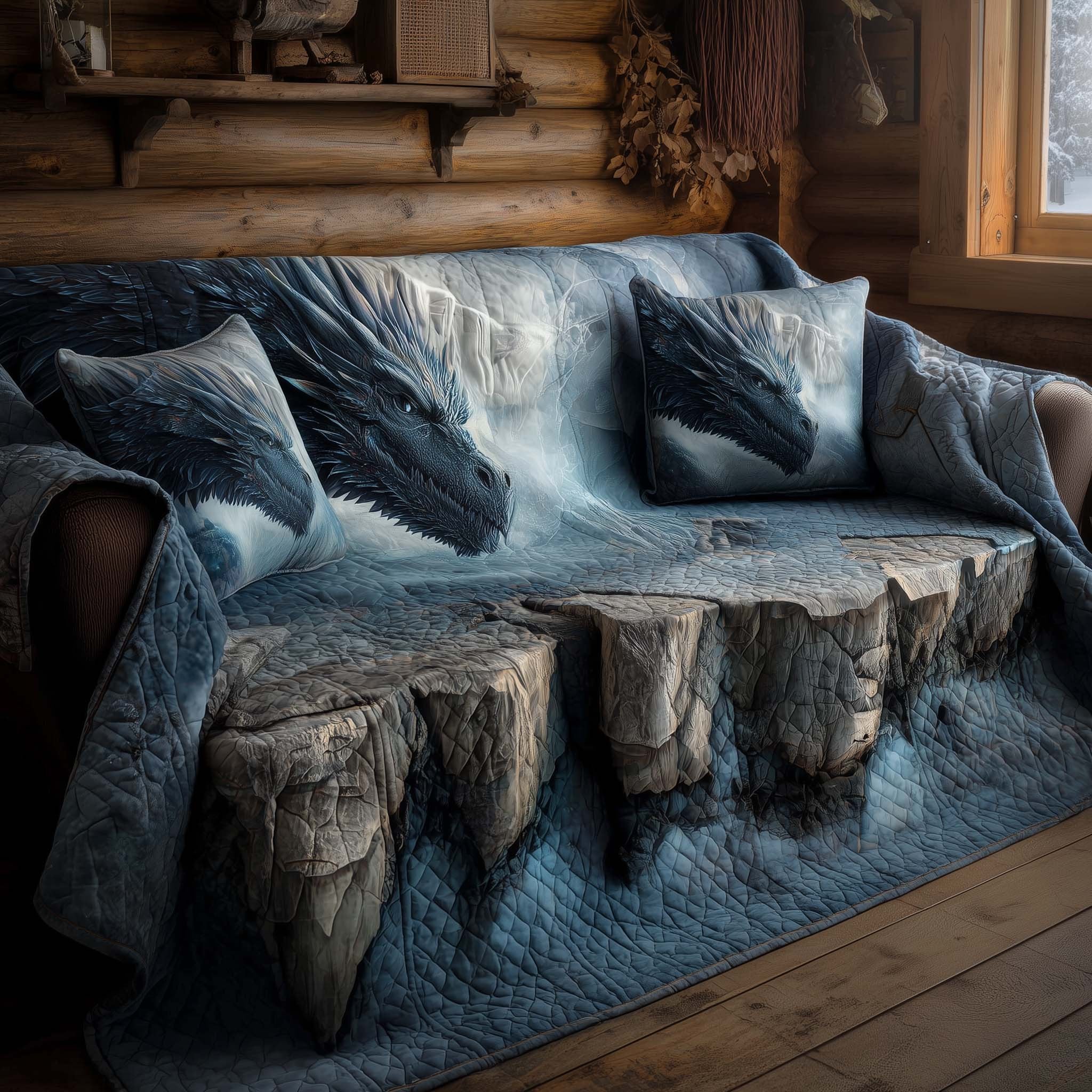 Stone Dragon on the Icy Ledge Sofa Cover