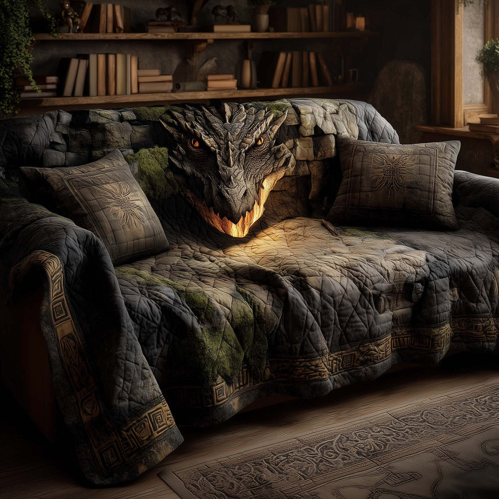 Mossy Dragon with Glowing Eyes Sofa Cover