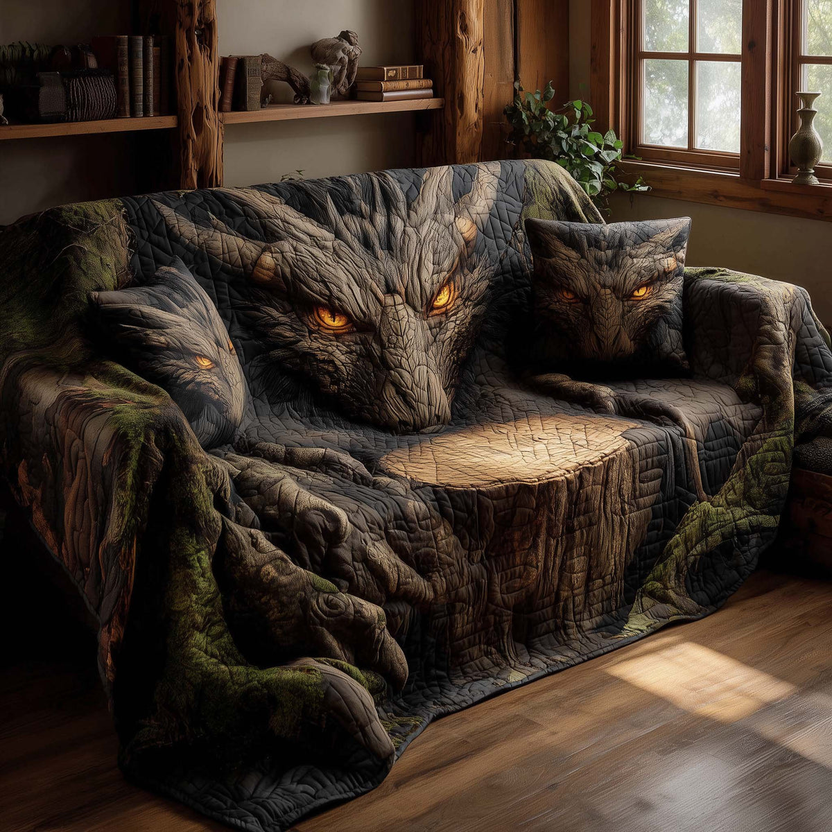 Grey Dragon Beside the Tree Stump Sofa Cover