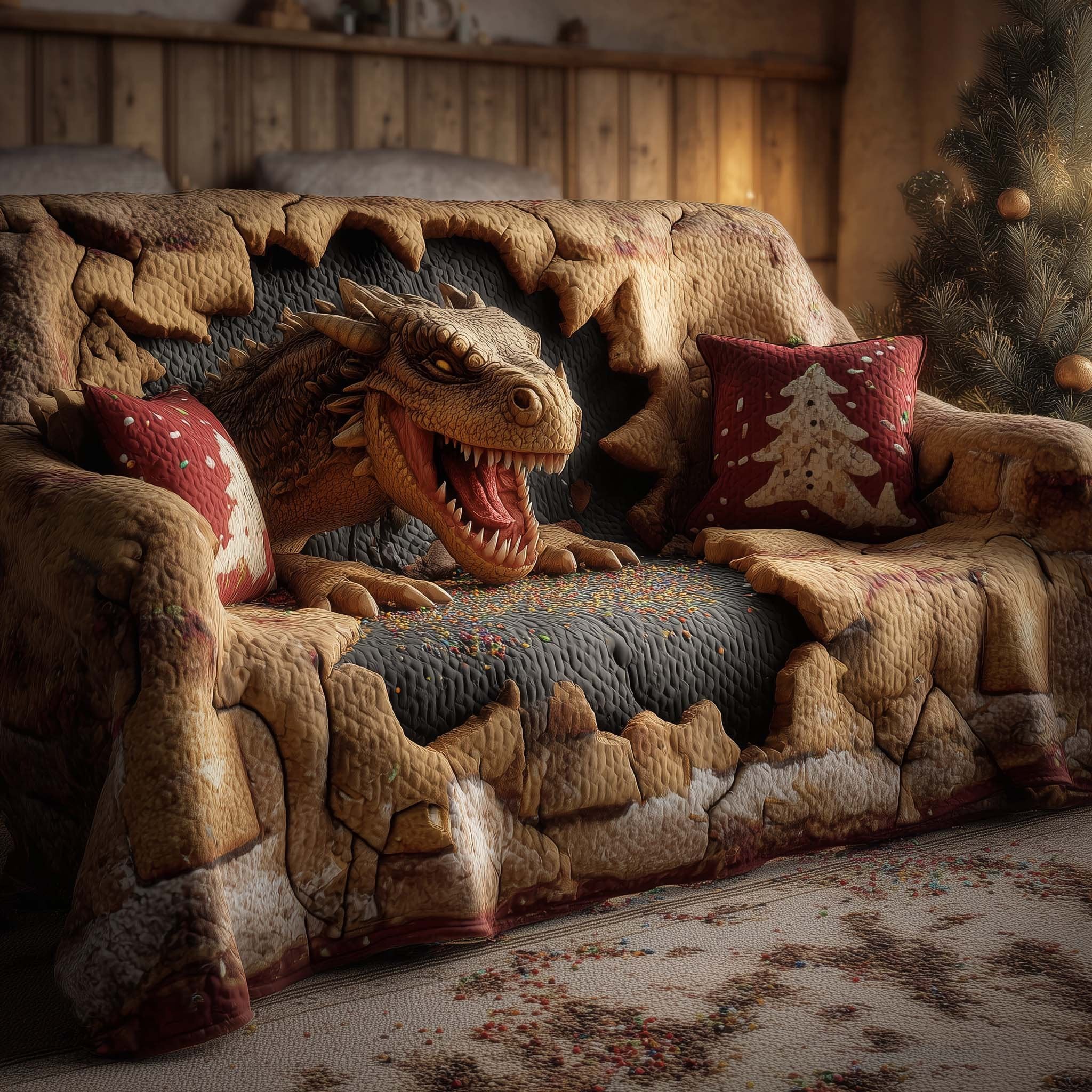 Gingerbread Flame Dragon Sofa Cover