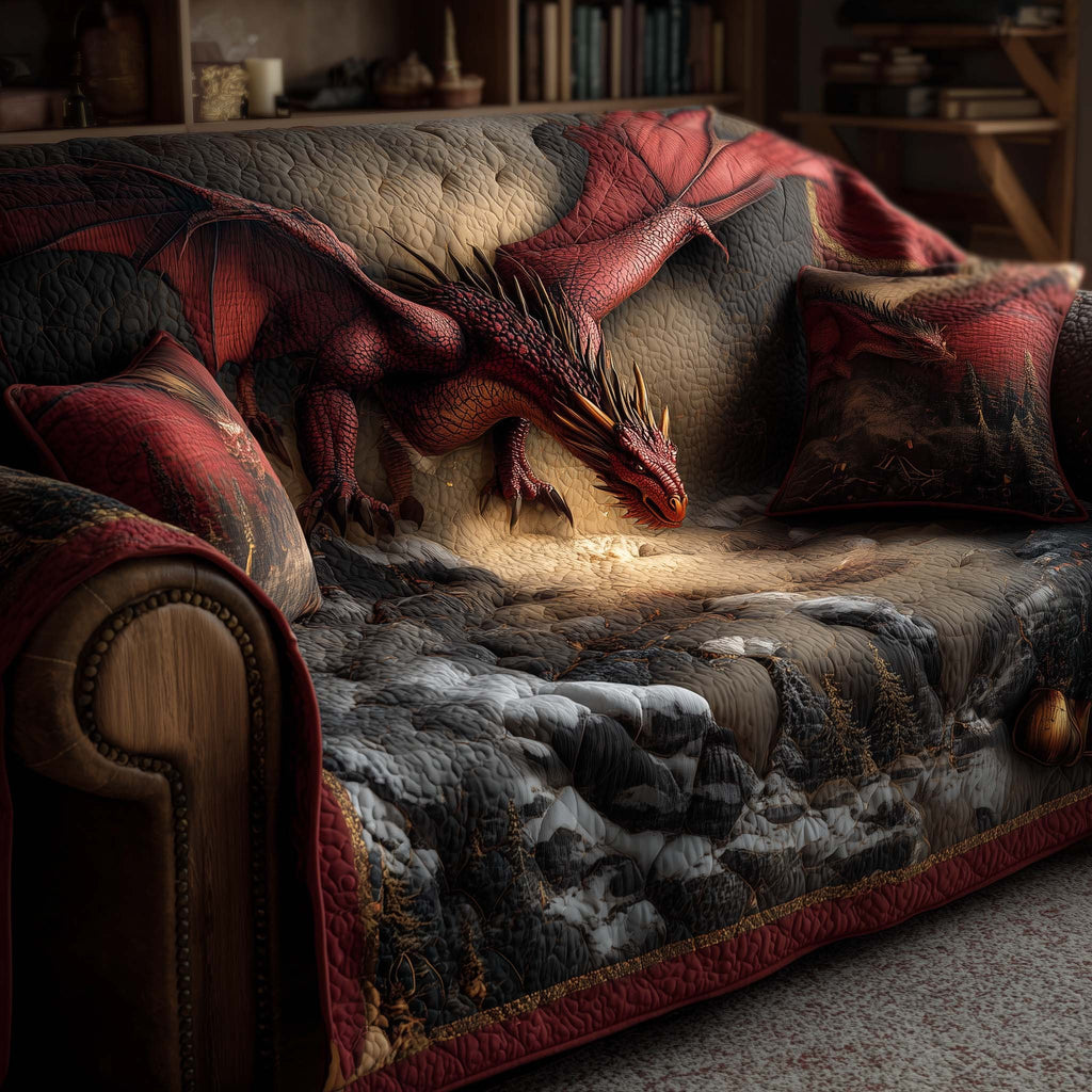 Red Dragon Asleep on the Ledge Sofa Cover