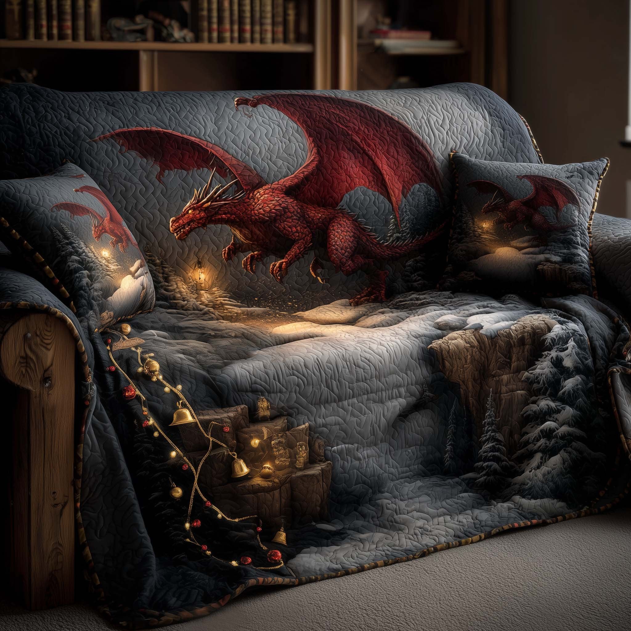 Red Dragon Guarding the Treasure Sofa Cover