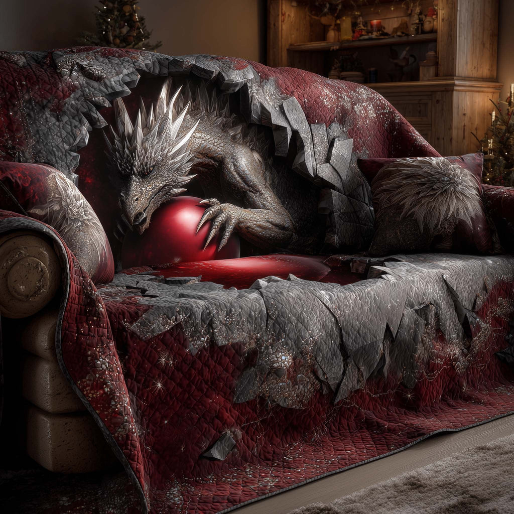 Grey Dragon Guarding a Red Egg Sofa Cover