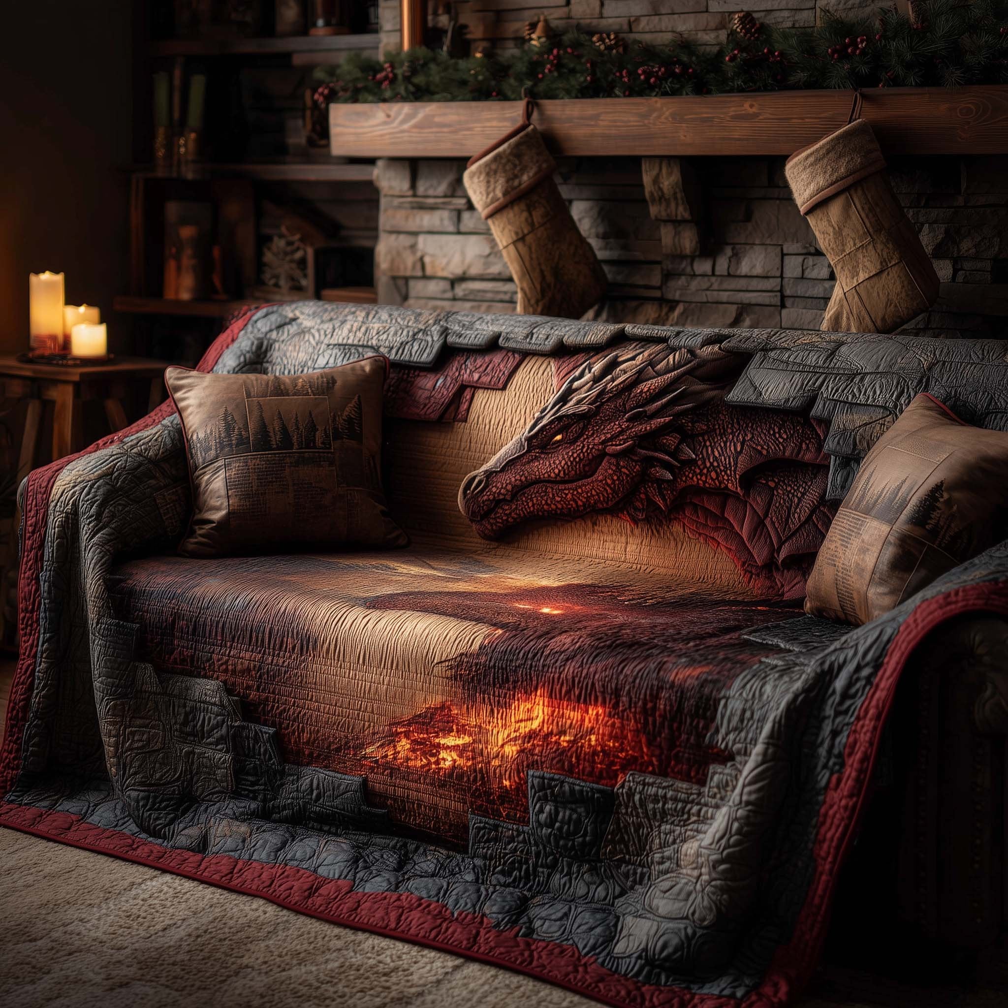 Red Dragon on the Ember Steps Sofa Cover