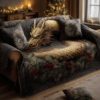 Golden Dragon on Dark Roses Sofa Cover