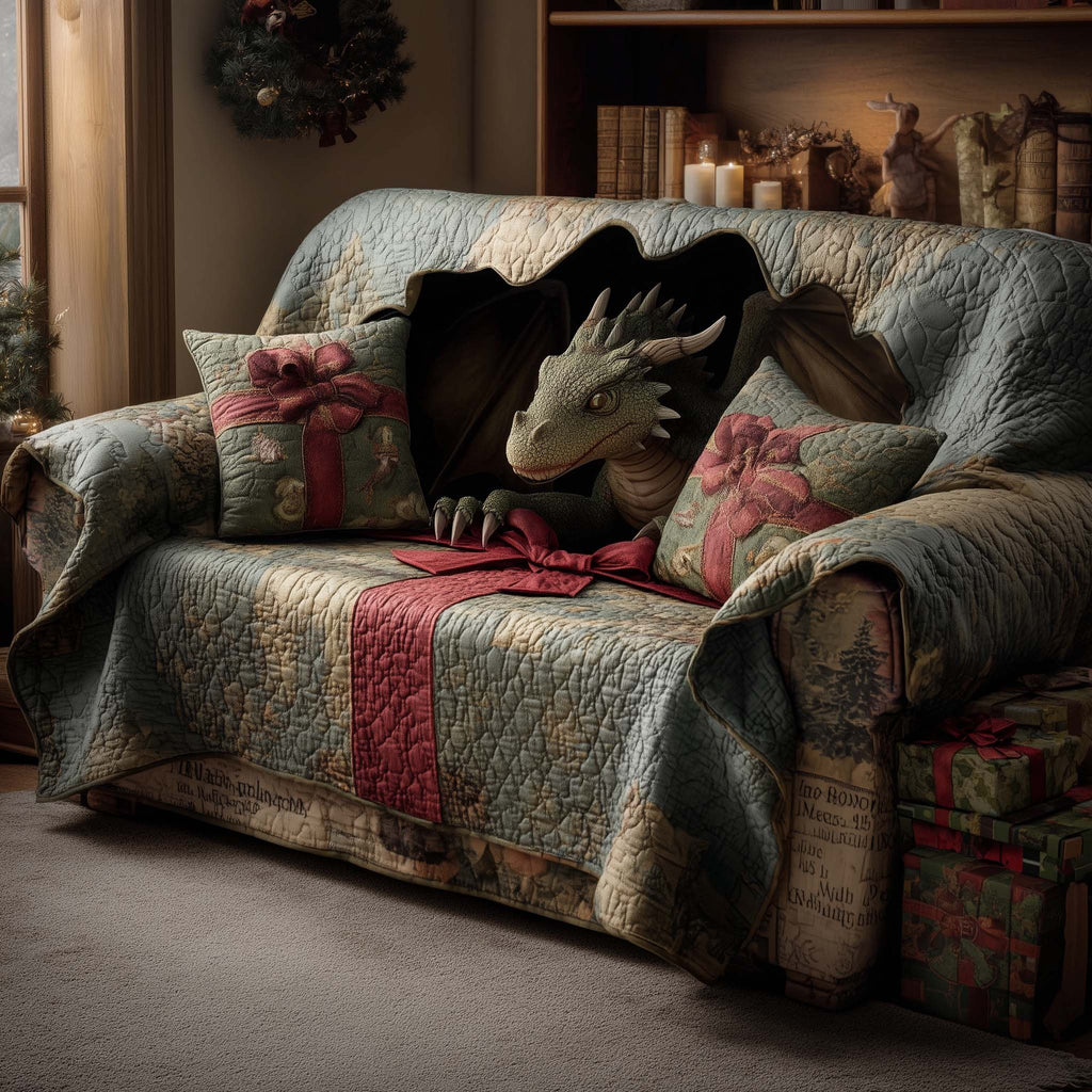Dragon Peeking Over Wrapped Gifts Sofa Cover