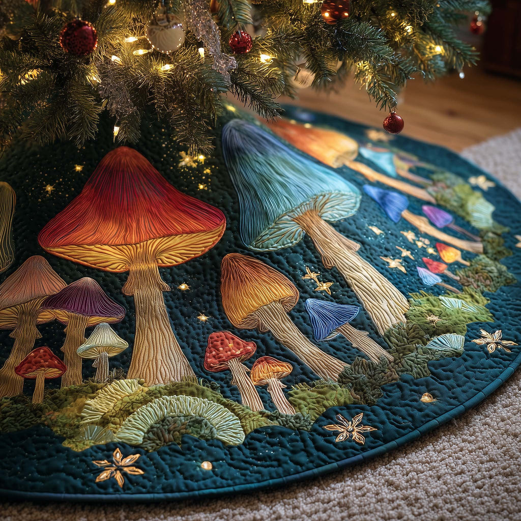 Rainbow Mushrooms Under the Starry Sky Christmas Tree Skirt