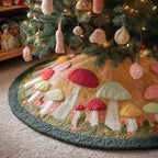 Pink Toadstools on the Green Rim Christmas Tree Skirt