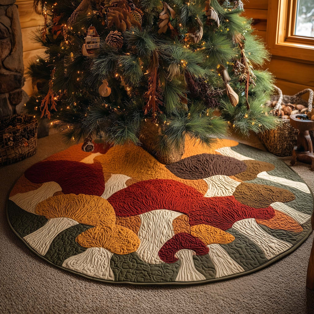 Autumn Mushrooms in Rust and Cream Christmas Tree Skirt