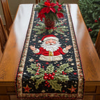 Santa Face with Holly and Berries Table Runner
