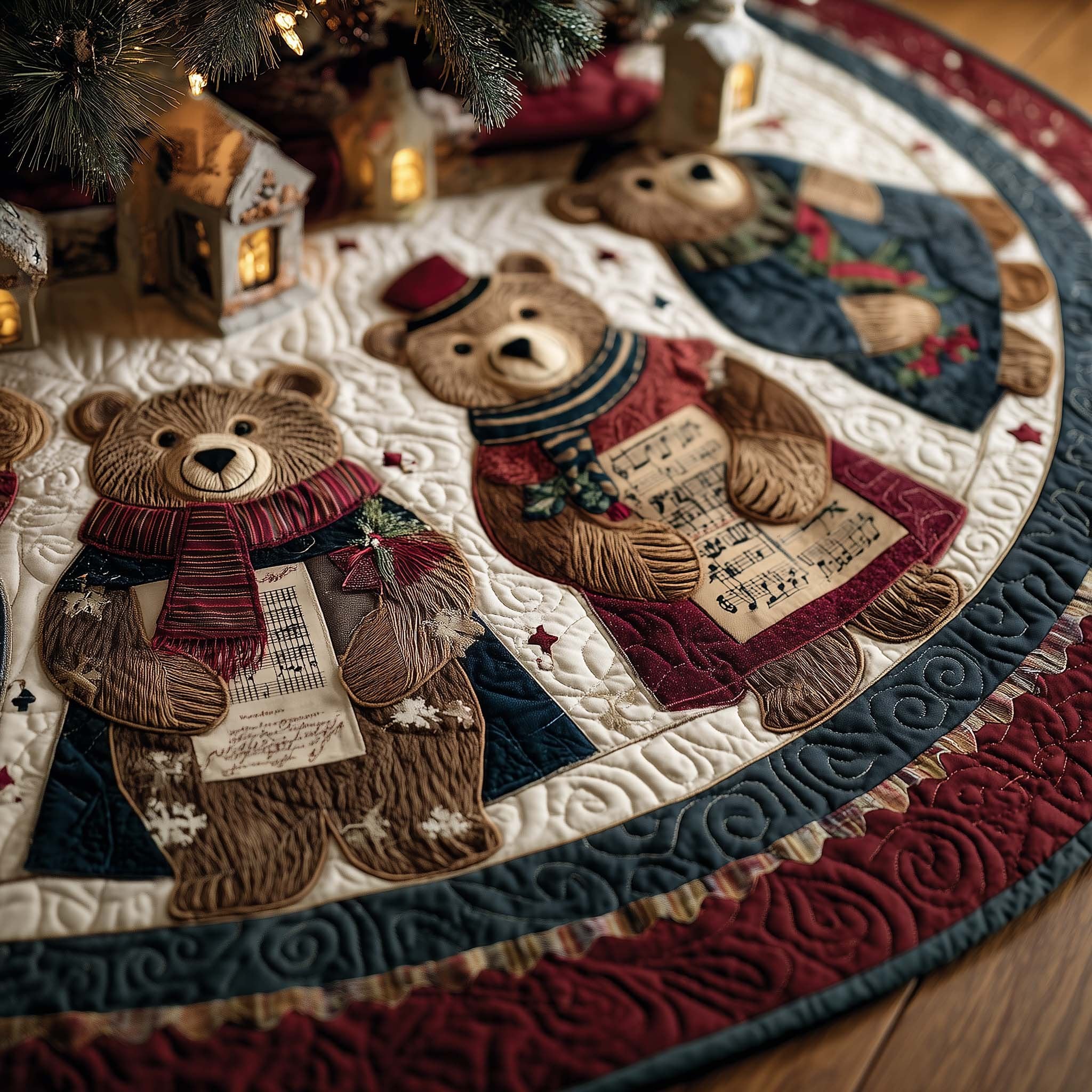 Teddy Bears with Letters on Cream Christmas Tree Skirt