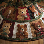 Teddy Bears in Red Patchwork Squares Christmas Tree Skirt