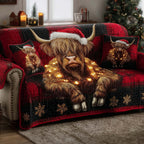 Highland Cow in String Lights Sofa Cover
