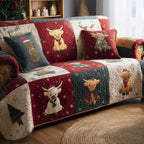 Highland Calves in Festive Blocks Sofa Cover