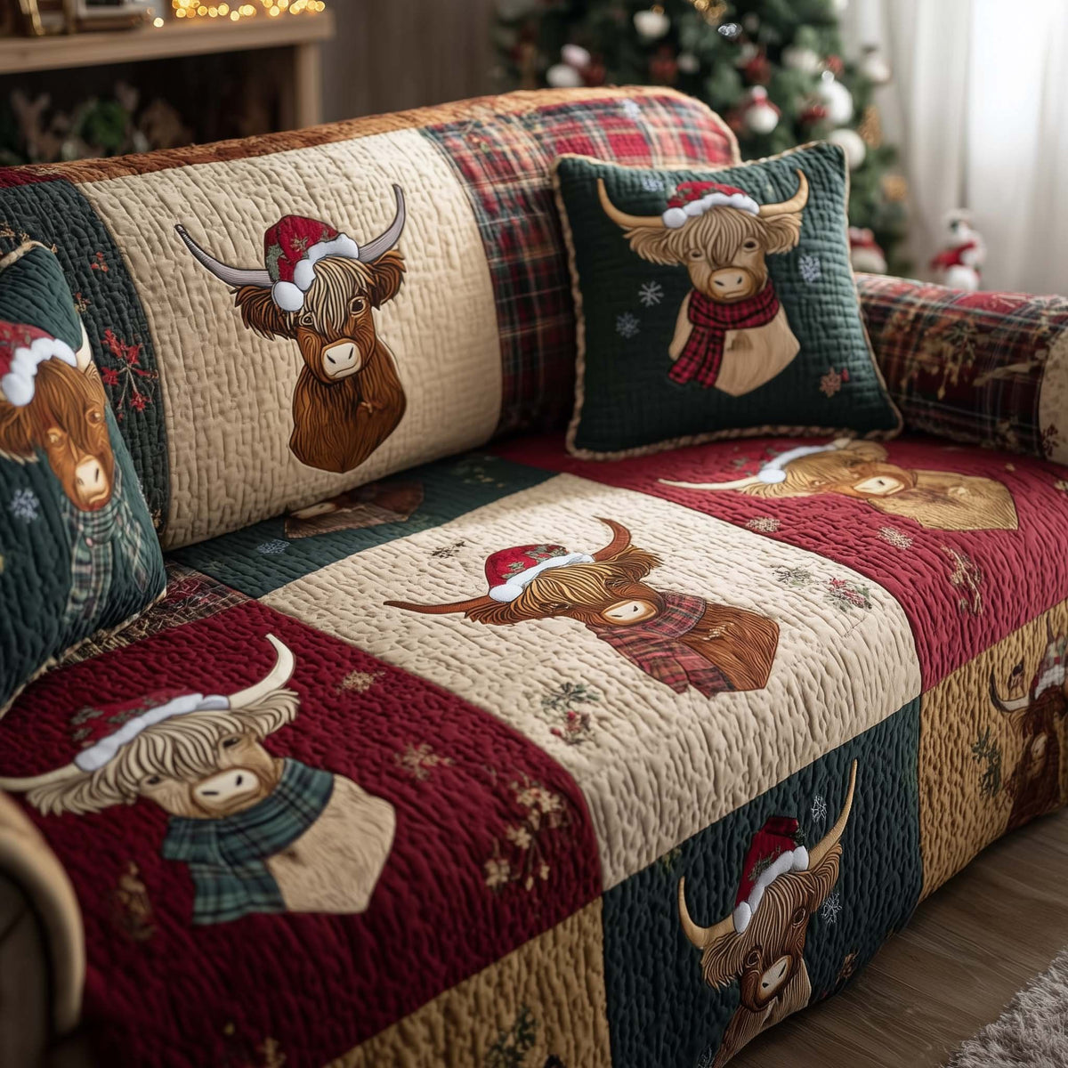 Highland Cows in Winter Scarves Sofa Cover
