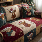 Highland Cows in Winter Scarves Sofa Cover