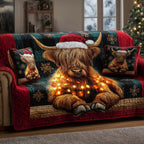 Highland Cow Wrapped in Warm Lights Sofa Cover
