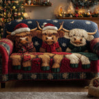 Highland Herd in Hats and Scarves Sofa Cover