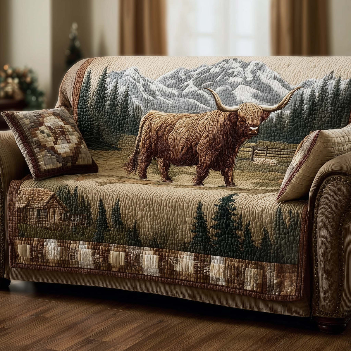 Highland Cow in the Pine Pasture Sofa Cover