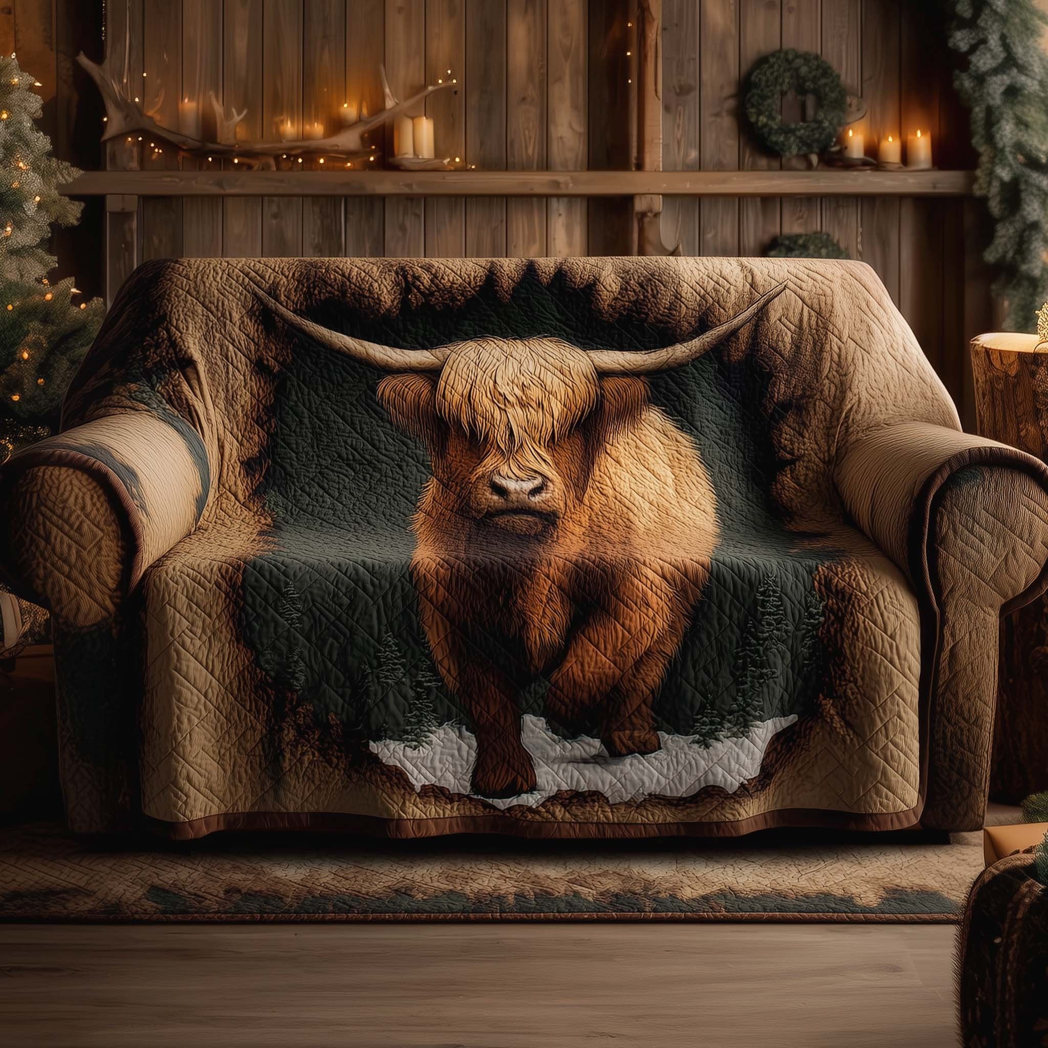 Standing Highland Cow in Sepia Sofa Cover