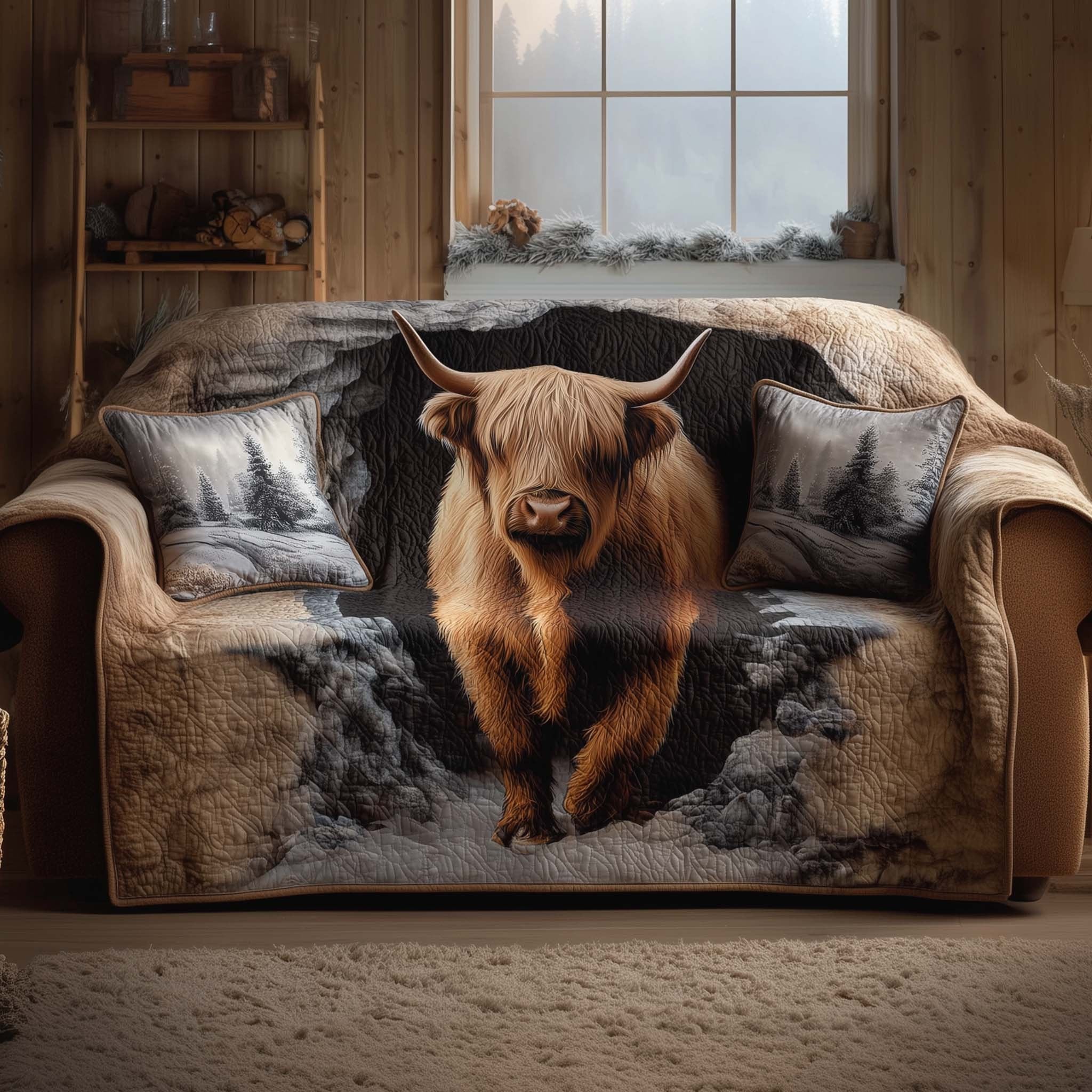 Highland Cow in the Grey Snow Sofa Cover