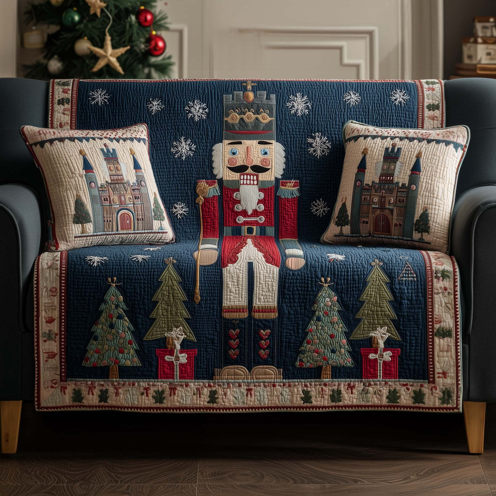 Nutcracker and Castle on Navy Sofa Cover