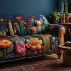 Potted Cactus on Navy Bloom Sofa Cover