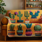Potted Cactus Collection on Gold Sofa Cover
