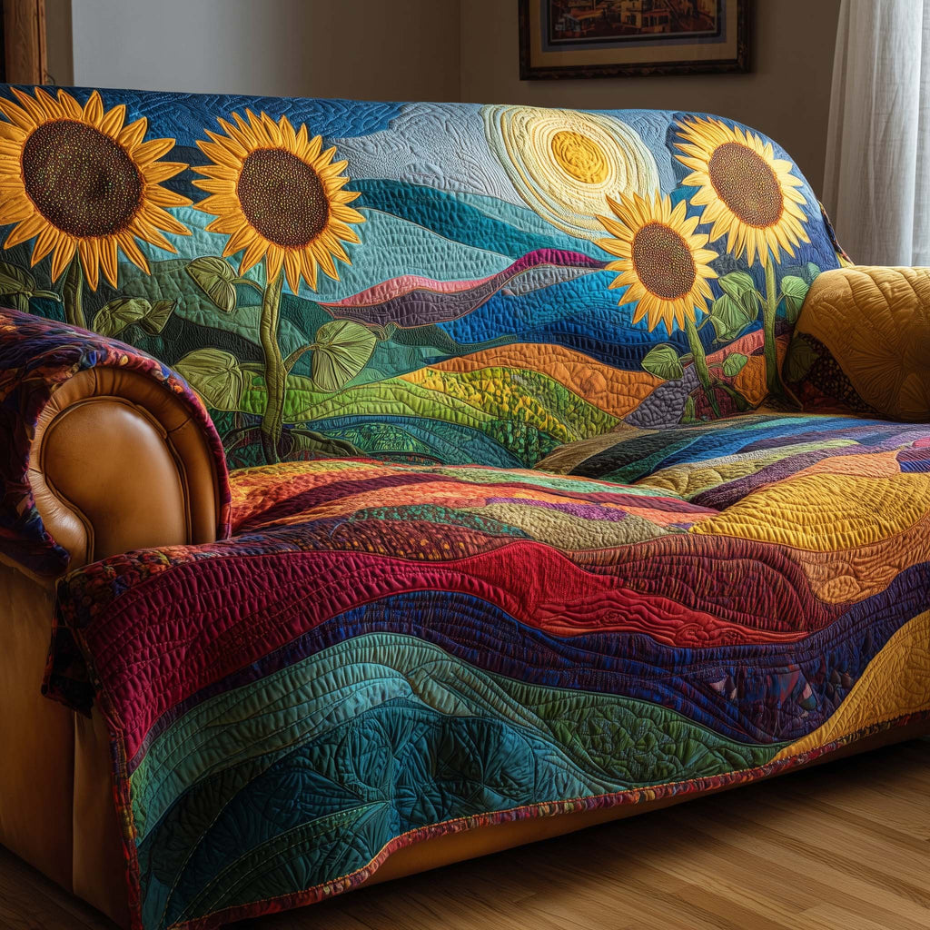 Rainbow Wave Landscape in Bold Color Sofa Cover