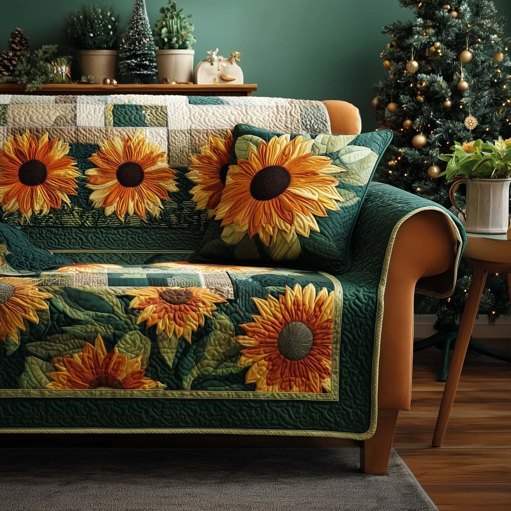 Sunflowers on Deep Green Sofa Cover