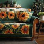Sunflowers on Deep Green Sofa Cover